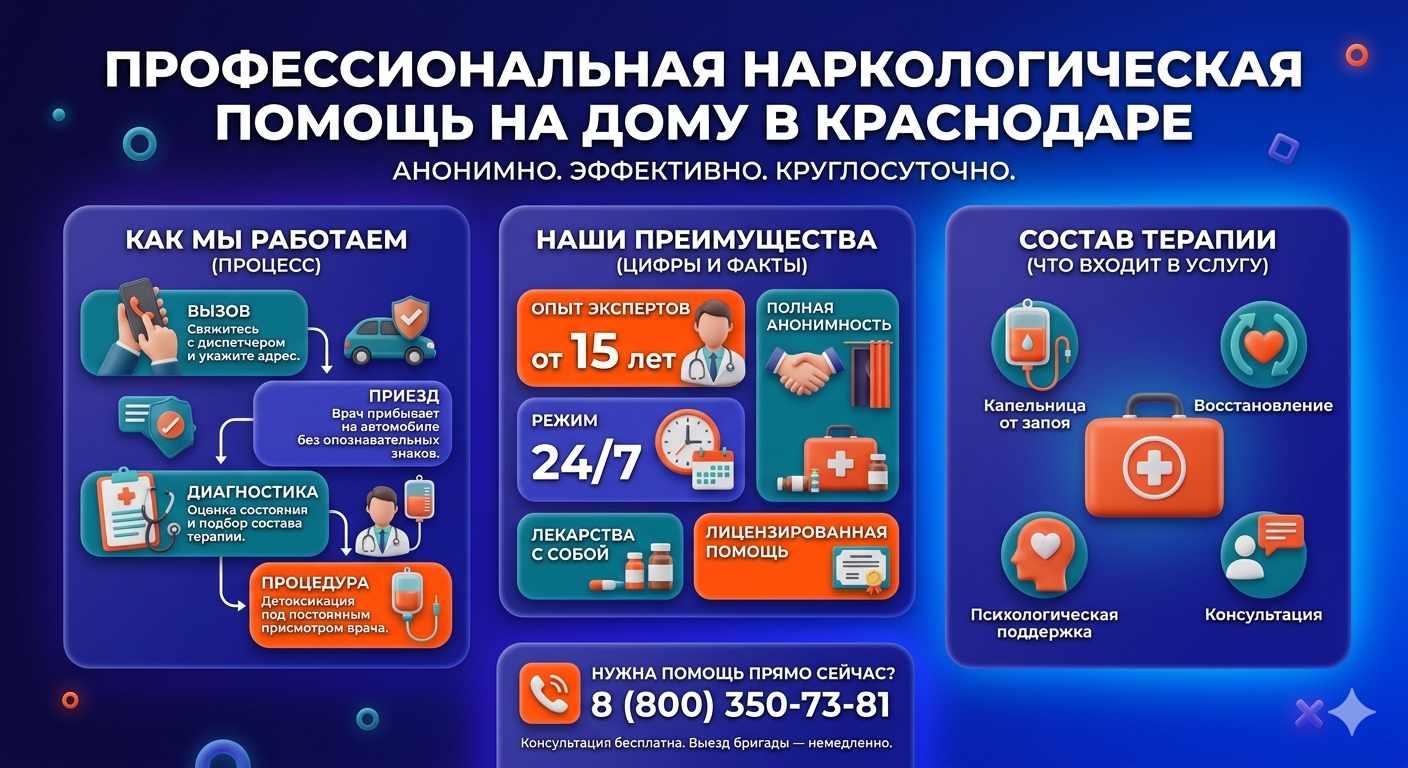 Инфографика о принципах лечения алкоголизма на дому в Данилове: этапы вызова нарколога, преимущества анонимной детоксикации и состав медицинской помощи.